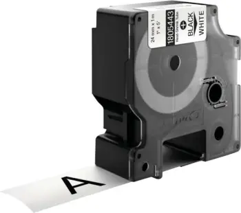 Shirit etiketimi tkurrës me nxehtësi, Dymo RHINO 1805443, 24 mm x 1 m, raport tkurrjeje 3:1, e zezë në të bardhë