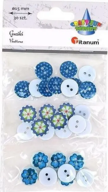 Kopsa plastike Titanum Round, 1.5 cm, set 30 copë, blu miks