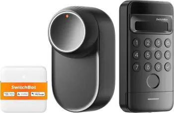 Bravë smart, SwitchBot Lock Ultra 3‑in‑1 me Hub Mini Matter dhe tastierë Vision me njohje fytyre, Wi‑Fi/Bluetooth, e zezë, set