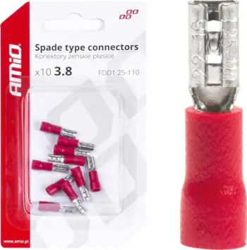 Lidhës elektrik femër me izolim PVC, 3.8mm, set 10 copë, e kuqe