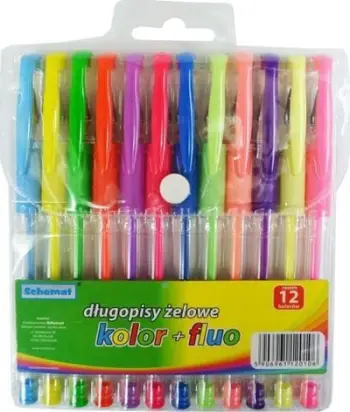 Set stilolapsa xheli Schemat Gel Pens Fluorescent, 12 ngjyra, shumëngjyrëshe
