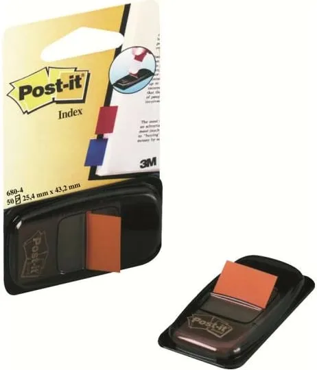 Shirita indeksi ngjitës, 3M Post-it, 680-4, me shpërndarës, portokalli - 3