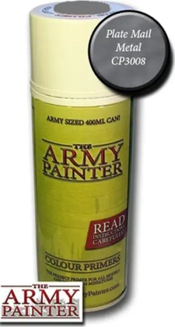 Sprej primer për miniatura Army Painter Colour Primer Plate Mail Metal, 400ml, metalik argjendtë