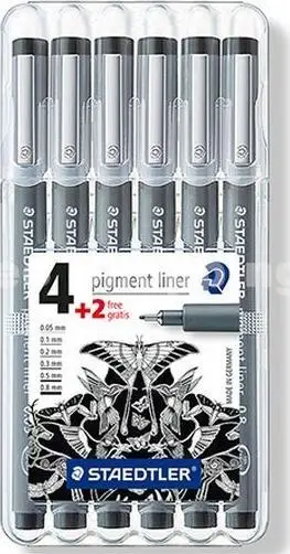 Set stilolapsash Staedtler Pigment Ink, 6 copë, bojë e zezë, maja të ndryshme