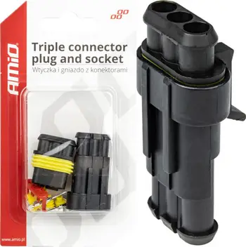 Lidhës hermetik AMiO Cuboid Plug Superseal, 3 pin, IP67, i zi