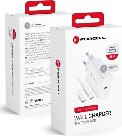 Karikues muri Forcell USB-C PD QC 4.0, 25W, 3A, me kabllo 1m - 5