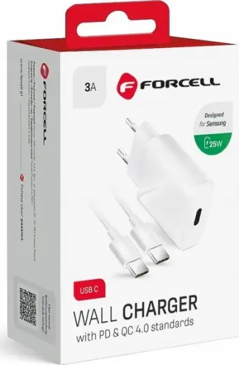 Karikues muri Forcell USB-C PD QC 4.0, 25W, 3A, me kabllo 1m