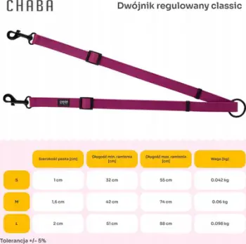 Lidhës i dyfishtë për qentë Chaba Double Connector M, i rregullueshëm 42-74cm, bordo