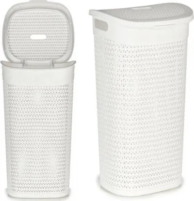 Shportë plastike për rroba të pista, 60L, 44 x 57 x 34.5 cm, e bardhë - 1