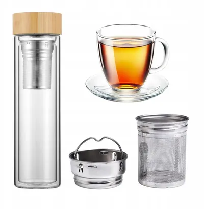 Termus qelqi Kamille KM-9020, 450ml, me filtër çaji, transparent - 2