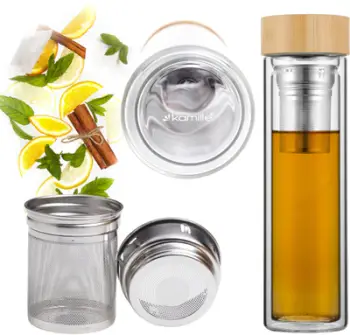 Termus qelqi Kamille KM-9020, 450ml, me filtër çaji, transparent