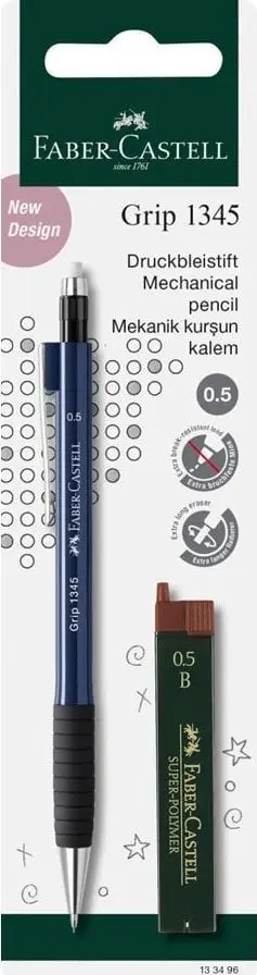 Laps mekanik Faber-Castell Grip 1345, trup ergonomik, me fshirës, gri