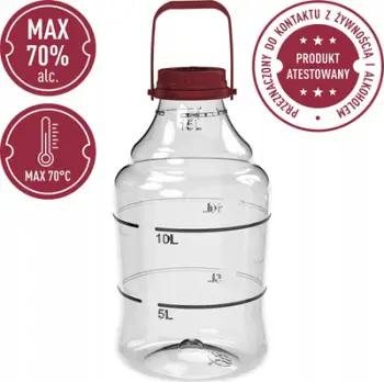 Demijon plastik Unbreakable, 10L, me dorezë, transparent