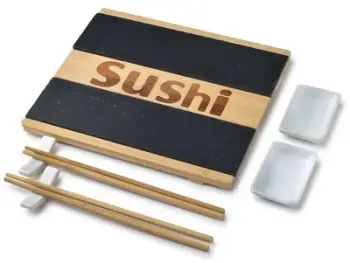 Set sushi SUSHI, për 2 persona, me dërrasa druri dhe guri, shumëngjyrësh