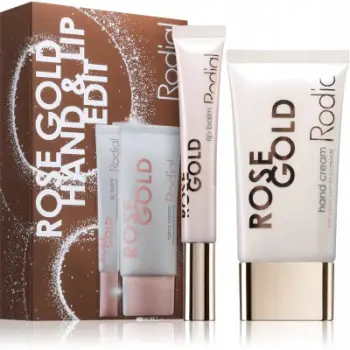 Set kujdesi për duar dhe buzë Rodial Rose Gold Duo Edit, krem duar 40 ml, balsam buzësh 10 ml