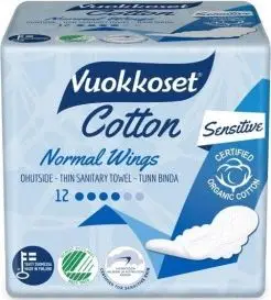 Peceta higjienike Vuokkoset Cotton Normal Sensitive, me krahë, 12 copë