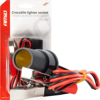 Adapter me krokodilë AMiO, prizë çakmaku 12V 24V, kabllo 100cm, i zi