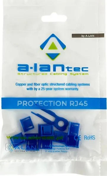 Bllokues porte RJ45 ALANTEC Protection RJ45, set 10 copë me çelës, blu - 1