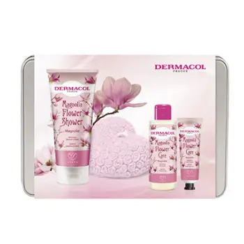 Set kujdesi për lëkurë Dermacol Magnolia Flower Care II, krem trupi 200 ml + vaj për trup 100 ml + krem për duar 30 ml + qiri dekorativ
