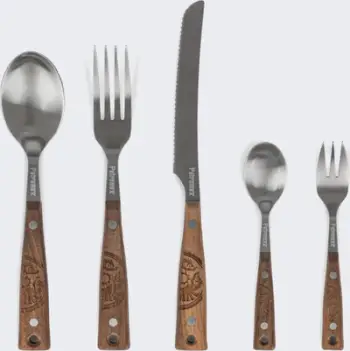 Set takëmesh kampingu Petromax, 5 pjesë, çelik inox, doreza druri arre