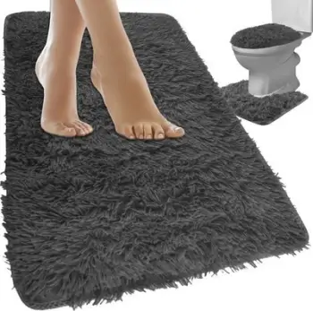Set tapetësh për banjo Bathroom Rug 24353, 3 copë, antirrëshqitës, gri