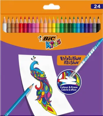 Lapsa me ngjyra Bic Kids Evolution Illusion, 24 ngjyra