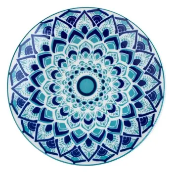 Pjatë porcelani e bardhë dizajn aztec blu deti 19cm