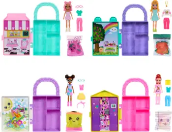 Set lodrash Polly Pocket Lil’ Styles Travel, kukull 3", aksesorë, shumëngjyrësh