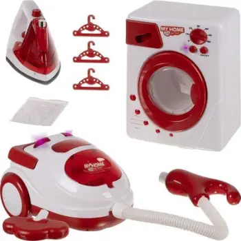 Set lodrash shtëpiake për fëmijë 22570, 3 në 1, hekur lavatriçe fshesë me korrent, shumëngjyrësh
