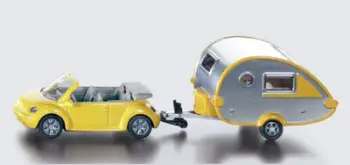 Set lodrash Siku Car with Camping Trailer 1629, makinë metalike, karvan kampingu, shumëngjyrësh