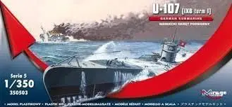 Model plastik Mirage U-Boat U-107 IXB, shkalla 1/350, për ngjitje, gri