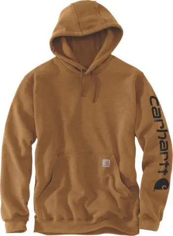 Bluzë me kapuç Carhartt Loose Fit Midweight Logo Sleeve për meshkuj, XSmall, kafe