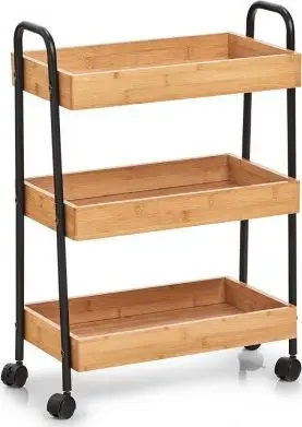 Karrocë anësore Zeller Side Trolley, 50x28x70 cm, 3 nivele, bambu dhe metal, e zezë