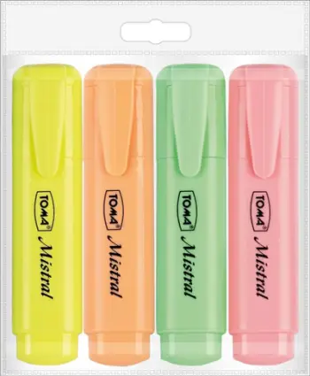Markerë tekstnënvizues Mistral Pastel Highlighters, set 4 copë, me maje të pjerrët, shumëngjyrësh