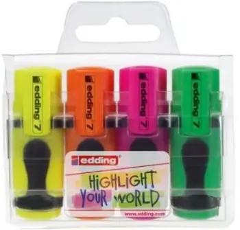 Markerë tekstualë Edding 7 Mini, set 4 copë, ngjyra neon