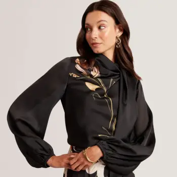 Bluzë Neck Tie Printed Long Sleeve Top