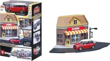 Set lojërash Bburago City Kiosk Store, 1 veturë 1:43 Street Fire, shumëngjyrësh