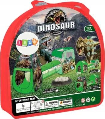 Set lojërash fëmijësh me çadër dhe tunel, 3 në 1, motiv dinosaurë, jeshil