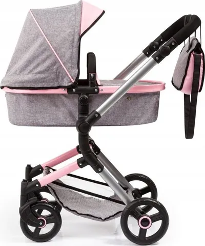 Karrocë lodër për kukulla Bayer City Baby Doll Pram, dorezë e rregullueshme, palosëse, gri - 2