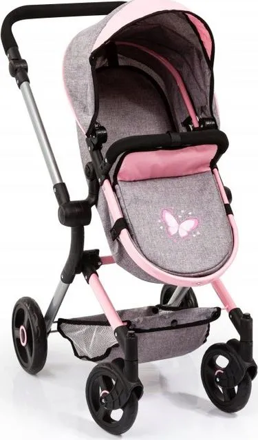 Karrocë lodër për kukulla Bayer City Baby Doll Pram, dorezë e rregullueshme, palosëse, gri - 3