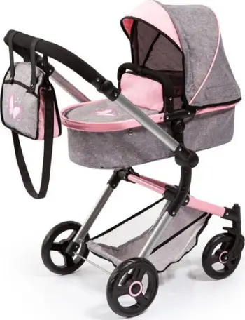 Karrocë lodër për kukulla Bayer City Baby Doll Pram, dorezë e rregullueshme, palosëse, gri