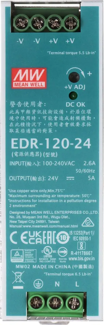 Furnizim energjie Mean Well EDR-120-24, 120W, 24V, i gri