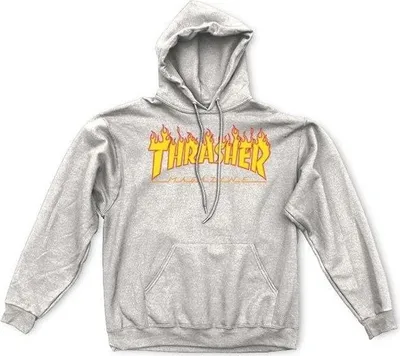 Bluzë me kapuç Thrasher Flame, Regular Fit, gri - 1