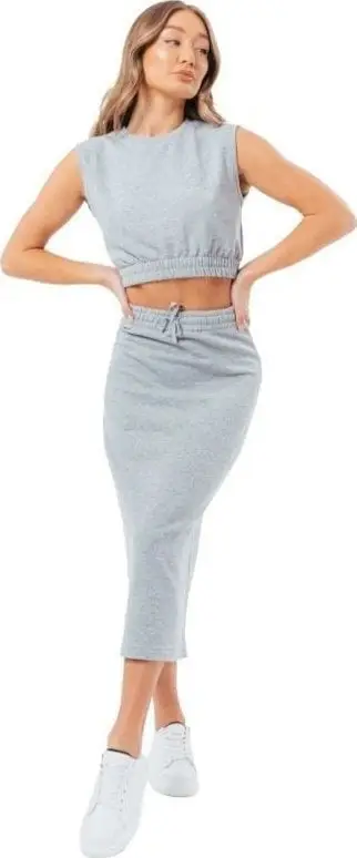 Set loungewear Justhype LABON007, fund midi dhe bluzë pa mëngë, gri