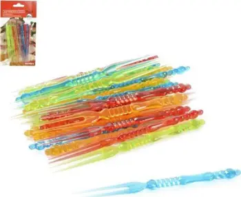 Pirunë mezeje plastikë, 11cm, set 25 copë, shumëngjyrëshe