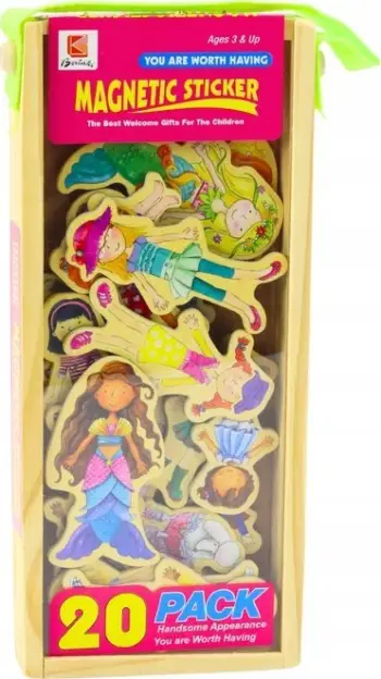 Set magnetesh druri Woodyland Wooden Characters, 20 copë, shumëngjyrësh