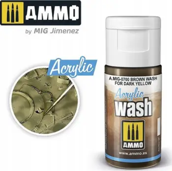 Ngjyrë larëse akrilike Mig Ammo 0700 Brown Wash, për të verdhë të errët, kafe