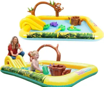 Pishinë fryrëse për fëmijë Jungle Pool Playground, me rrëshqitëse, me spërkatës uji, shumëngjyrëshe