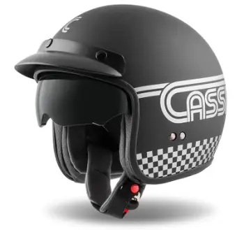Helmeta moto Cassida Oxygen Rondo, polikarbonat, vizor dielli, e zezë mat me argjend