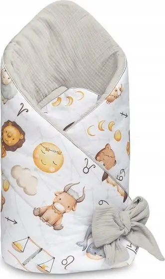 Mbështjellës bebe Baby Nest Cone Wrap Muslin Zodiac, 75x75 cm, gri